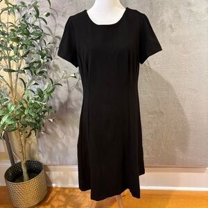 Talbots Petites Black A-Line Sheath Dress 12P Classic Minimalist Stretch LBD